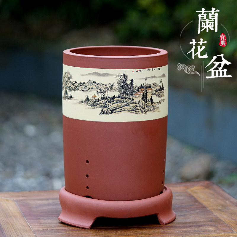 宜兴紫砂花盆兰花盆景盆室内盆栽虎皮兰盆带托盘盆君子兰陶瓷花盆