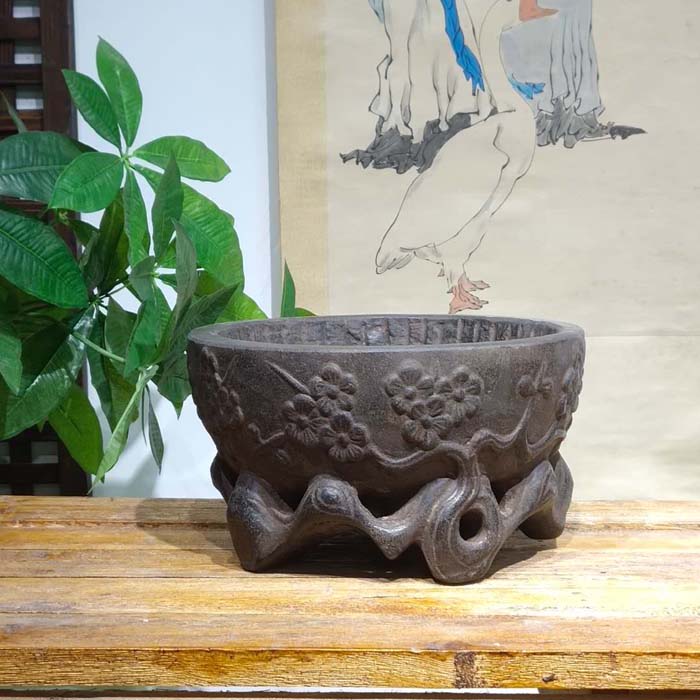 中国风仿古青石禅意桌面花盆水仙盆石头怀旧做旧水培器皿水培花盆