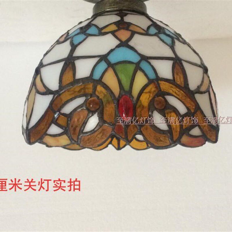 家装灯饰欧式彩色玻璃吸顶灯 玄关走廊过道LED灯阳台小卧卫生间灯