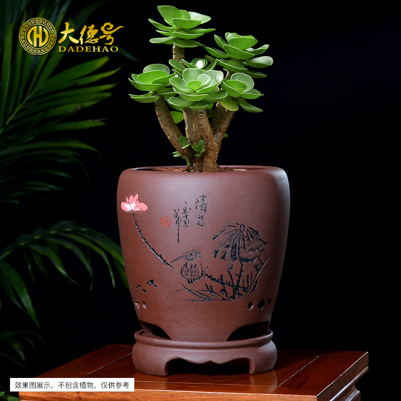 宜兴紫砂兰花花盆陶瓷龙蛋创意兰花盆兰草君子兰兰花专用盆带托盘