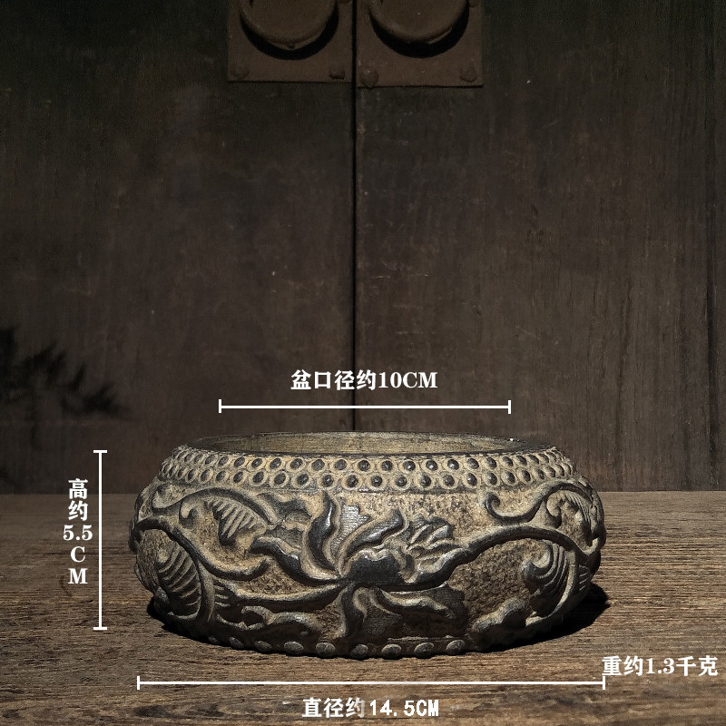 仿古石雕青石民俗怀旧缠枝莲笔洗烟灰缸石钵复古陈设摆件收藏包邮