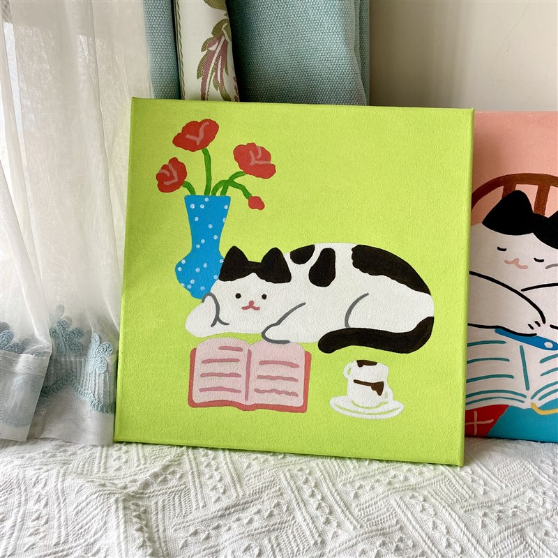 【纯手绘肌理画】可爱猫咪挂画卧室玄关儿童房无框照片墙装饰画