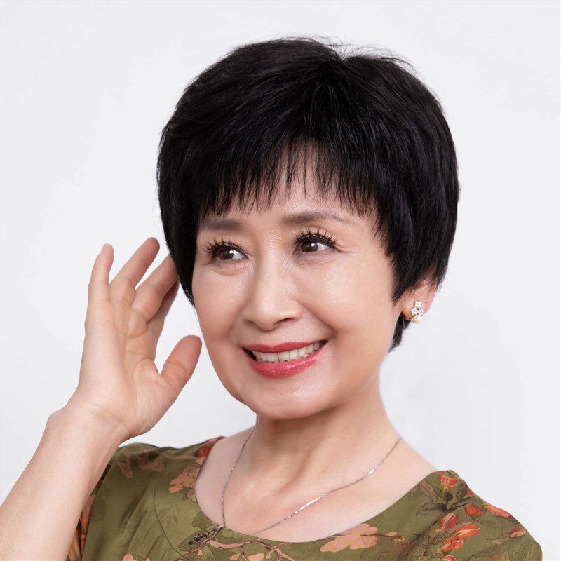 假发中老年女妈妈款化疗光头黑色短发微卷真发全真人发全头套薄款