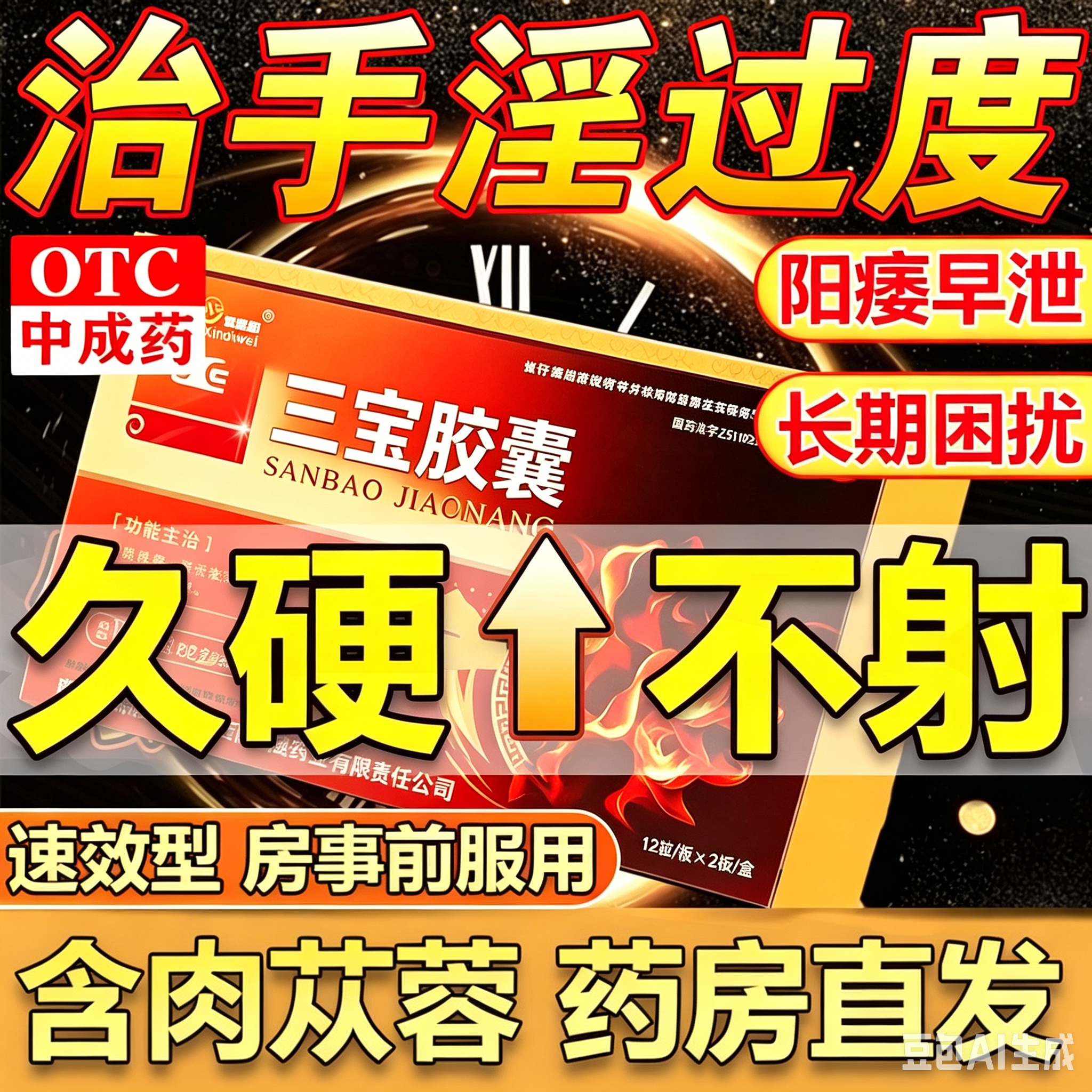 三宝胶囊官方旗舰店正品健脾益肾红胶囊中老年男人壮阳延时勃起药