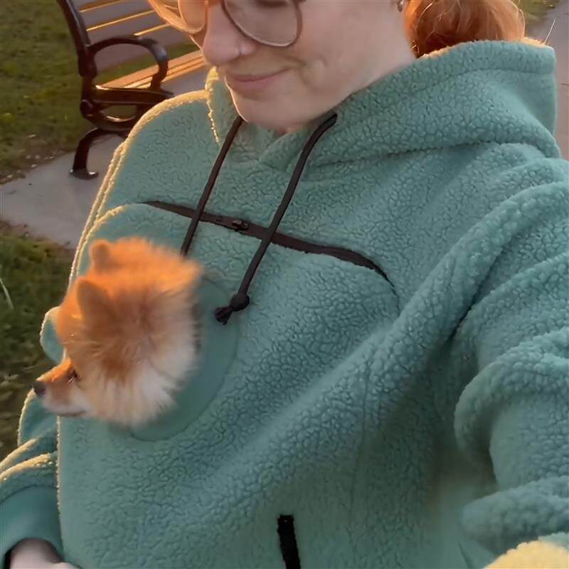 胸前带宠物口袋卫衣袋鼠兜连帽衫外出可以装小猫小狗上衣胸前口袋