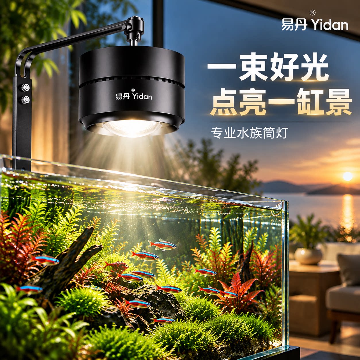 三色可调全光谱水草筒灯小型LED鱼缸灯 超高亮观赏专用超亮照明灯