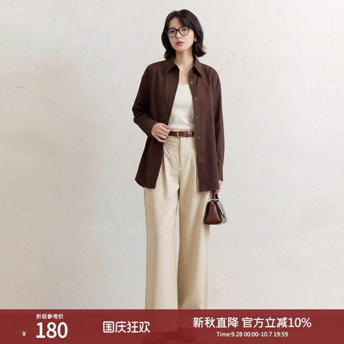 西町村屋休闲文艺长袖衬衣女