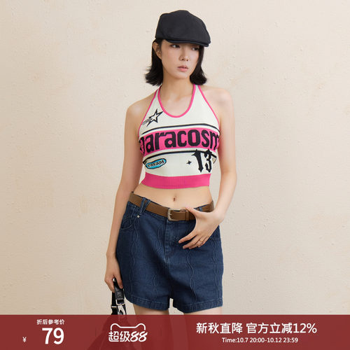 简约机车风挂脖无袖背心