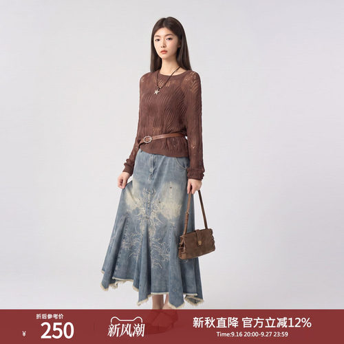 西町村屋复古流浪风牛仔裙女
