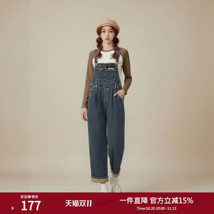 撞色翻边连体裤 新款 HA9304019 西町村屋复古感牛仔背带裤 春季 女装
