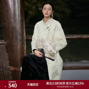 西町村屋双面呢女冬新款新中式印花设计羊毛中长款大衣AD8209079