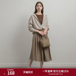 西町村屋假两件条纹衬衫女春季新款学院风长袖短款衬衣HA9111007