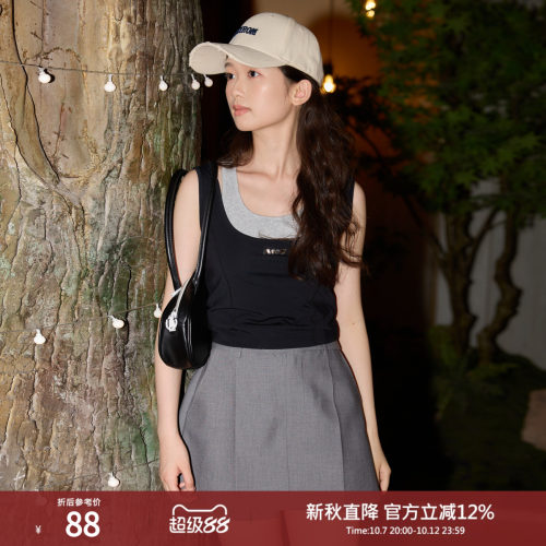 西町村屋修身无袖T恤套装女装夏季新款休闲撞色两件套AB9602003
