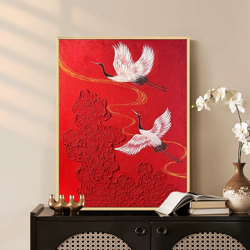 仙鹤中国风立体肌理画石英砂diy手工绘全套材料包数字油画装饰画