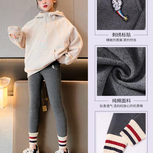 女童打底裤春秋外穿全棉儿童灰色纯棉裤子加绒加厚秋冬大童紧身裤