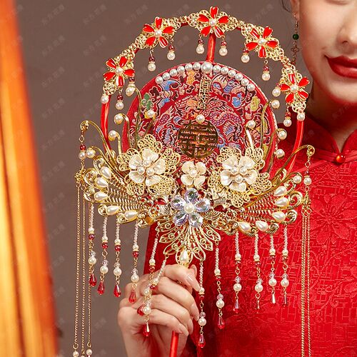 新娘团扇结婚出嫁diy材料包喜扇新中式成品双面秀禾婚礼