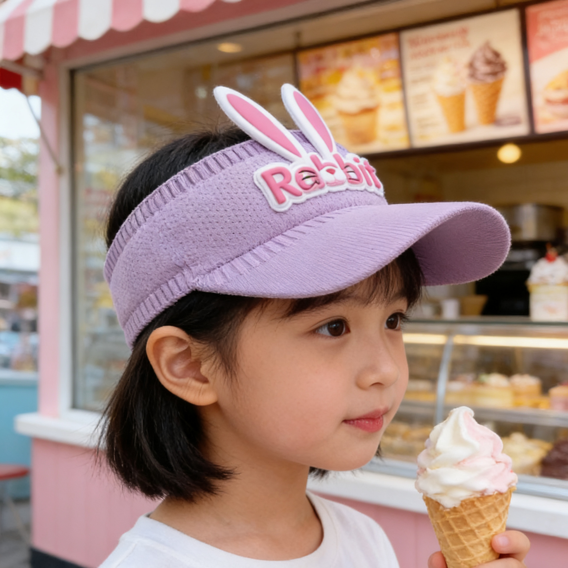 儿童夏季空顶帽遮阳可爱兔子耳朵鸭舌帽男女孩防晒线宝宝太阳帽