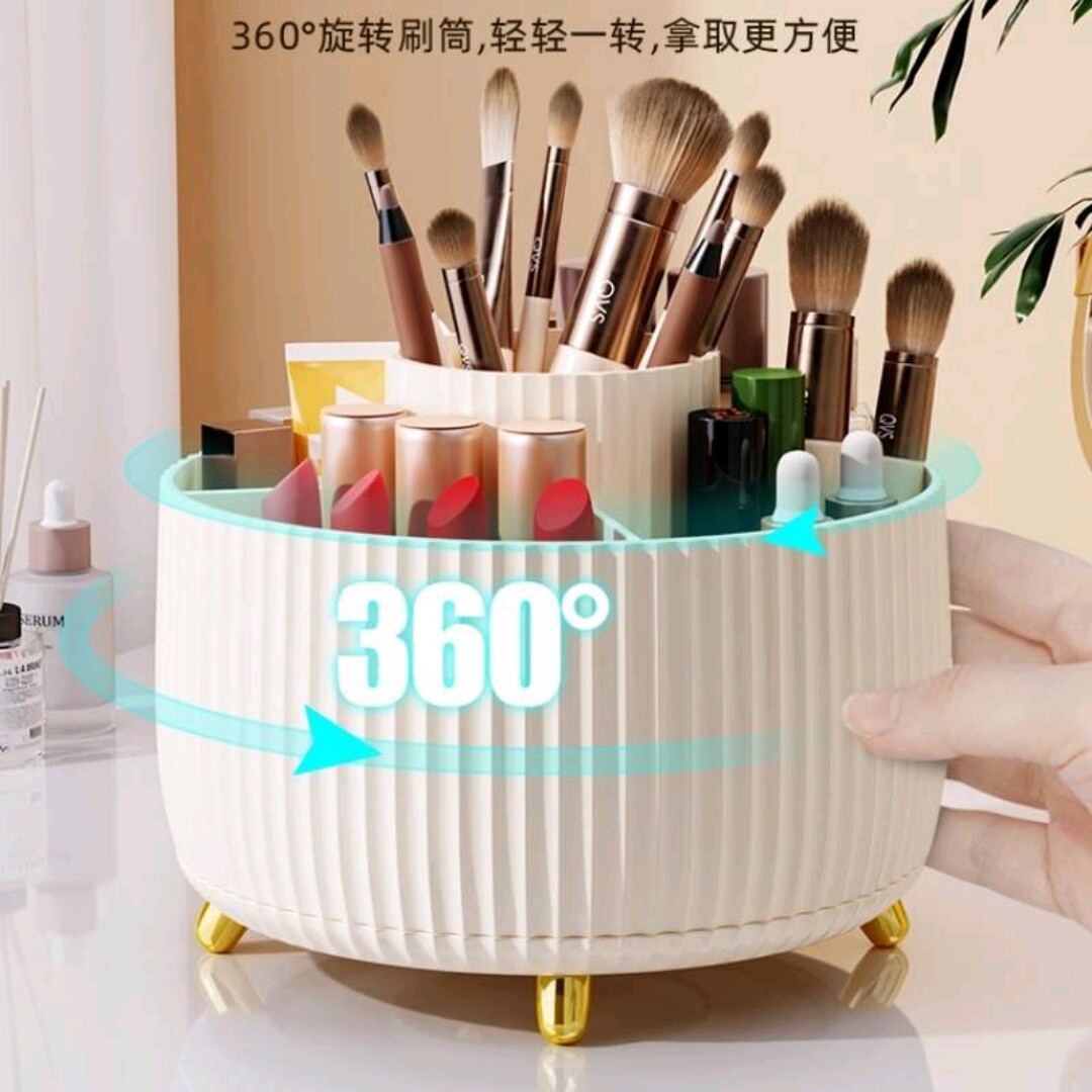 化妆品收纳盒旋转化妆刷收纳筒梳妆台桌面笔筒眉笔口红眼影置物架