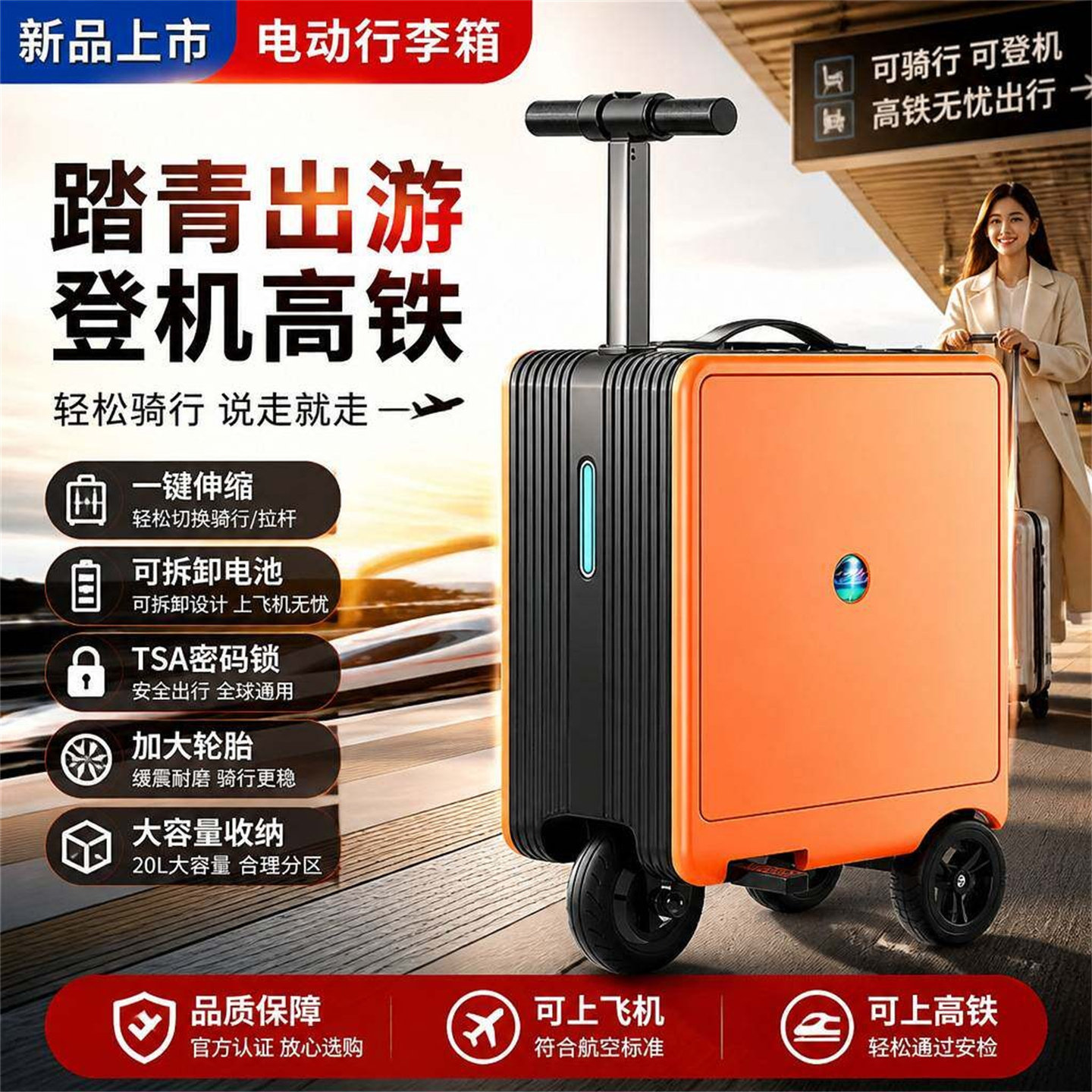 电动行李箱儿童骑行代步可坐大人图片