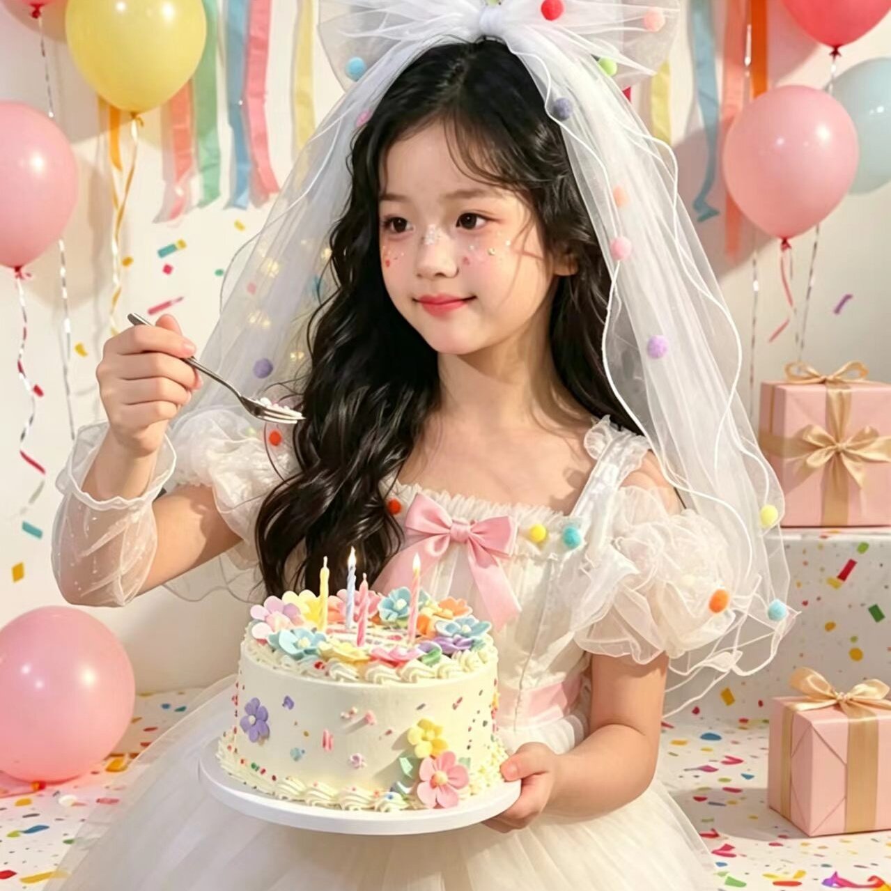 儿童头纱生日头纱女童发饰发夹图片