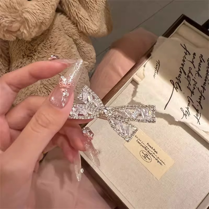 百搭水钻蝴蝶结发夹女高级侧边夹图片