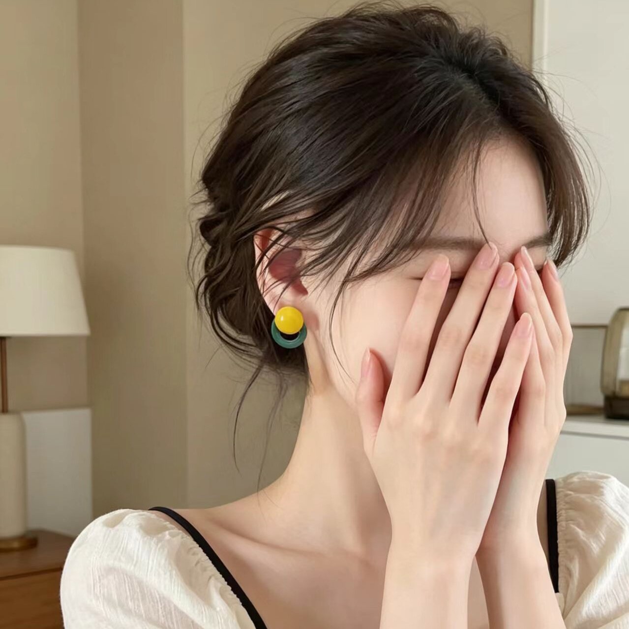 红蓝撞色!树脂圈圈耳环!高级感小众设计 感耳钉气质法式耳饰拎环