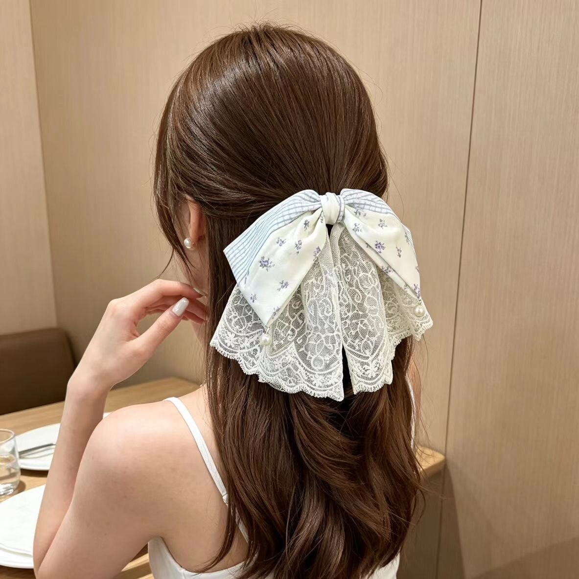 可爱风小清新百搭蕾丝蝴蝶结发夹女2026新款扎马尾不伤发半扎抓夹