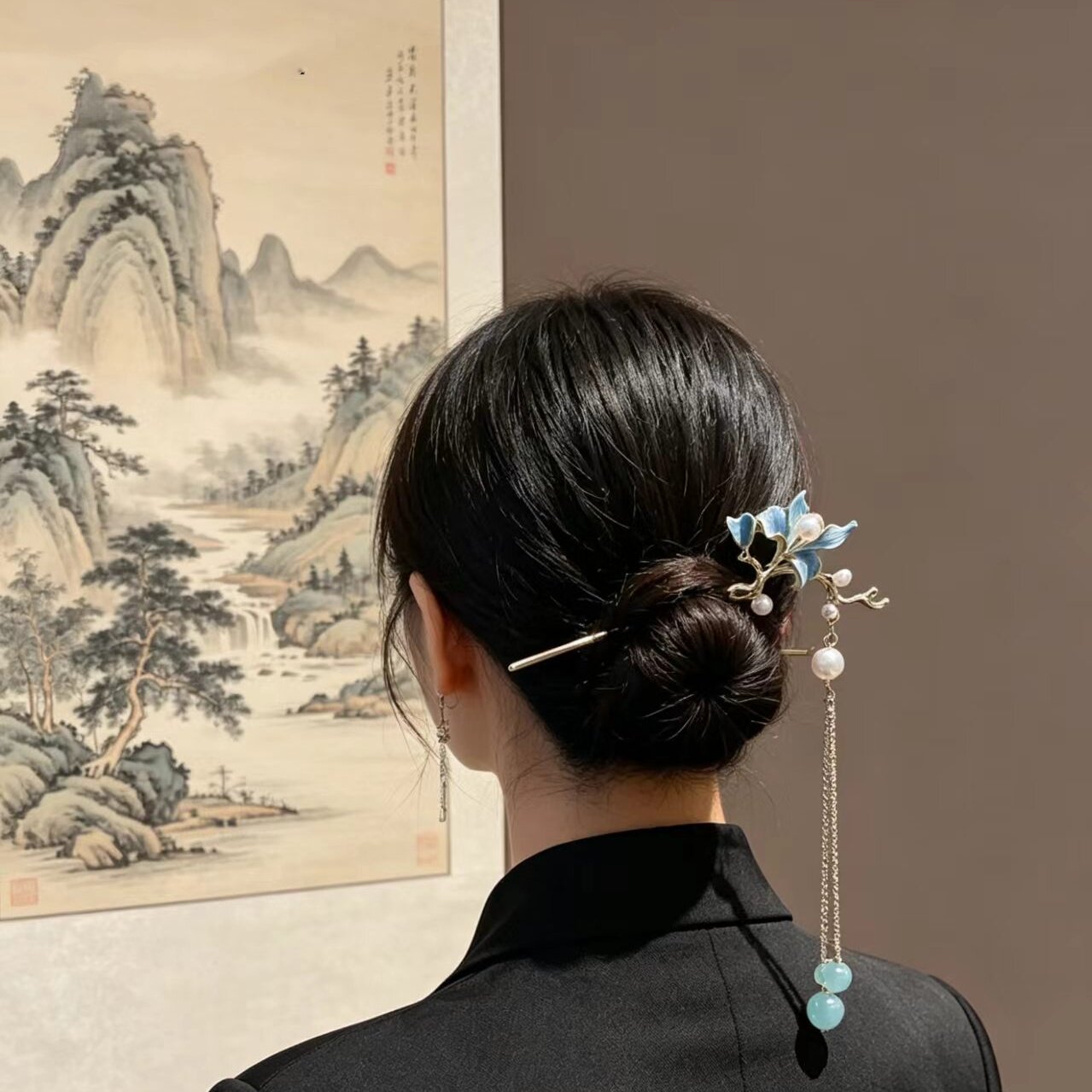 铃兰花朵珍珠盘发簪古风流苏发钗金枝发钗新中式复古优雅步摇发饰