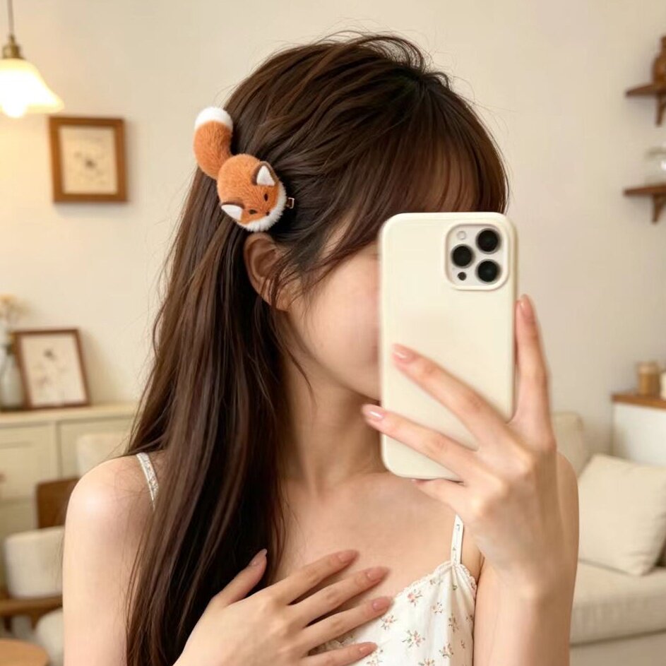 爆款毛绒小狐狸发夹可爱少女心刘海夹侧边夹卡通赤狐碎发夹发饰