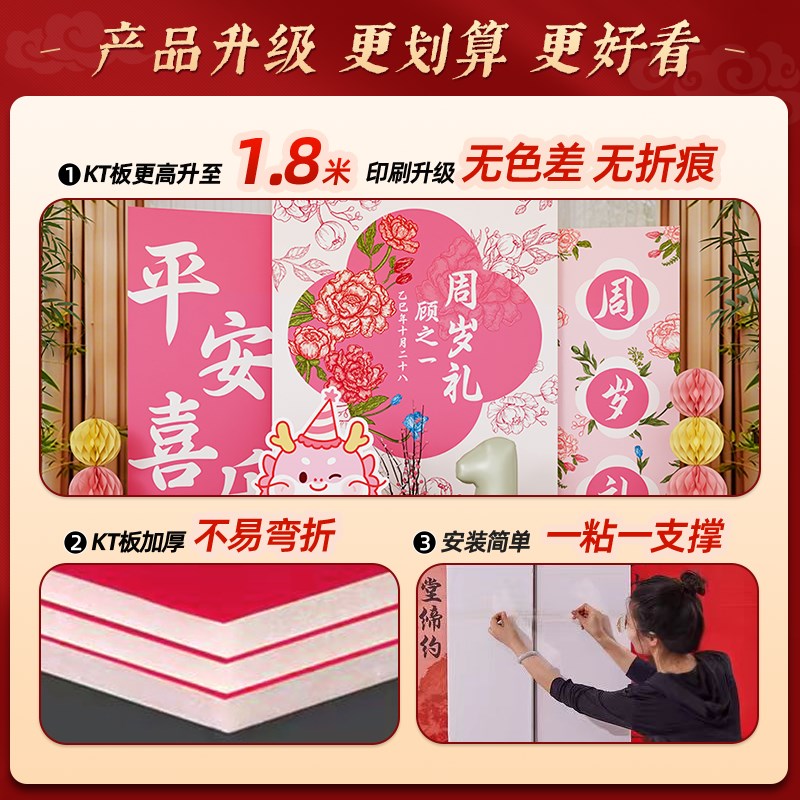 龙宝宝一周岁礼生日布置氛围感场景装饰女婴儿抓周用品背景墙kt板