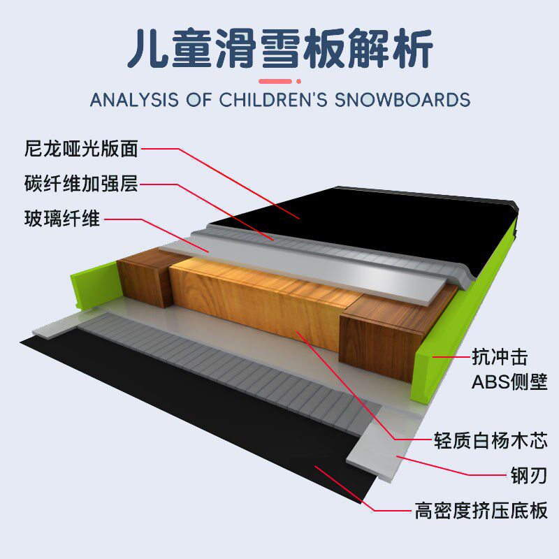 儿童滑雪板单板 初学者男女全地域全能板 固定器雪板雪具滑雪装备