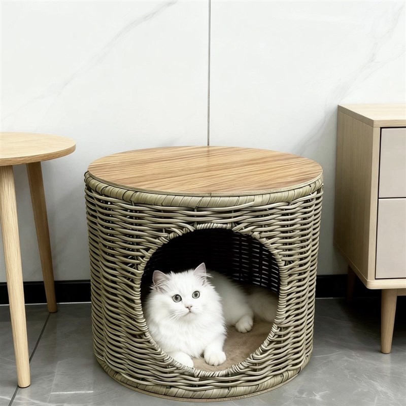 藤编猫窝四季通用圆底盘宠物窝全封闭猫别墅猫屋猫笼猫舍易清理