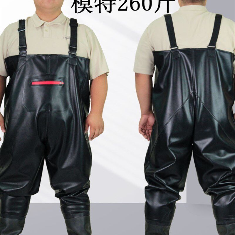 大码下水裤加肥加大耐磨防水衣服捕鱼连体皮叉水衩裤子加厚雨鞋
