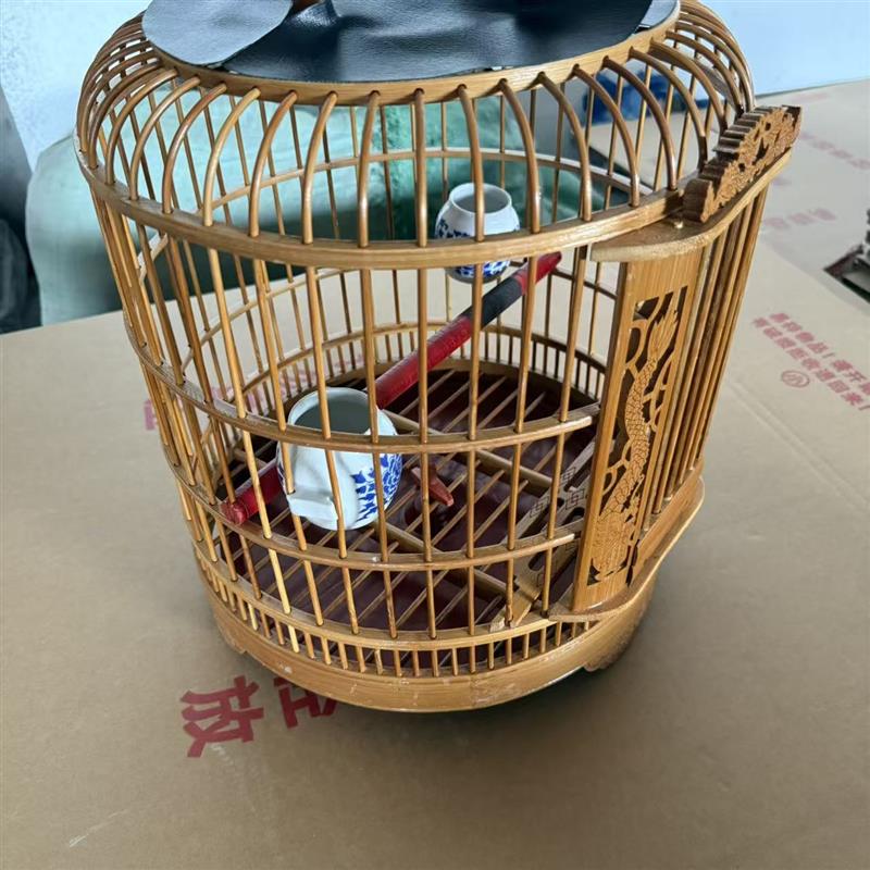 贵州凯里画眉笼老竹精品手工竹制三皮全套大号八哥鹩哥画眉鸟笼子
