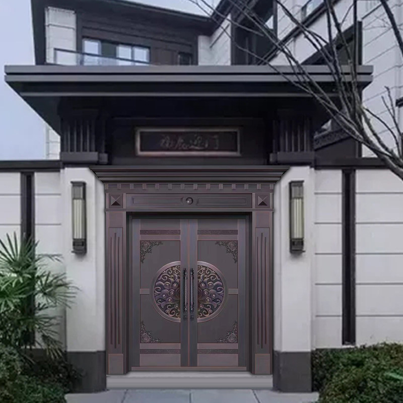 铜门别墅大门双开门乡村庭院门子母门不锈钢镀铜门进户门入户门