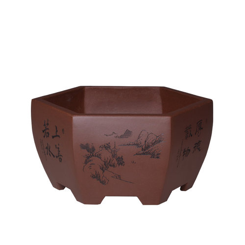 宜兴紫砂六方型手工原矿兰花盆多肉植物六方形盆景盆陶瓷精品六角