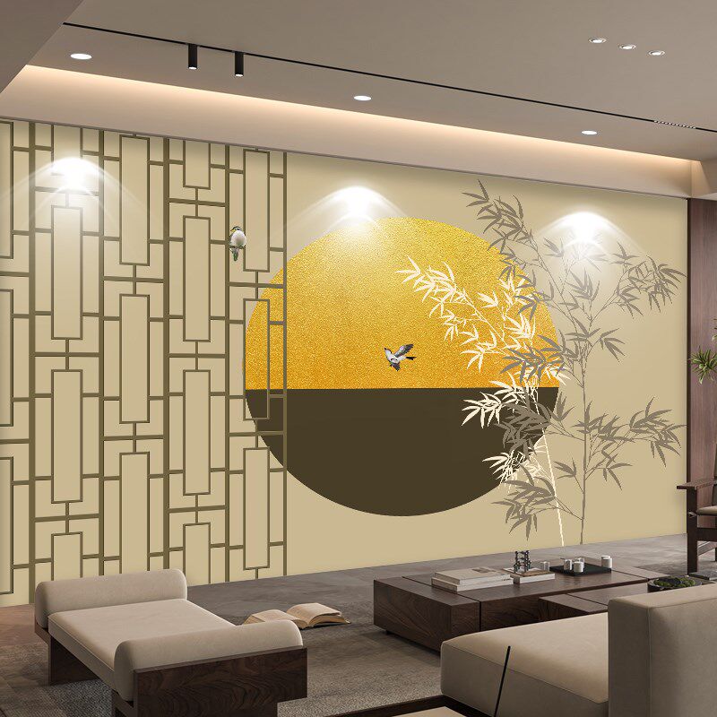 新中式电视背景墙壁纸3d立体浮雕客厅墙纸8d山水画影视墙布壁画