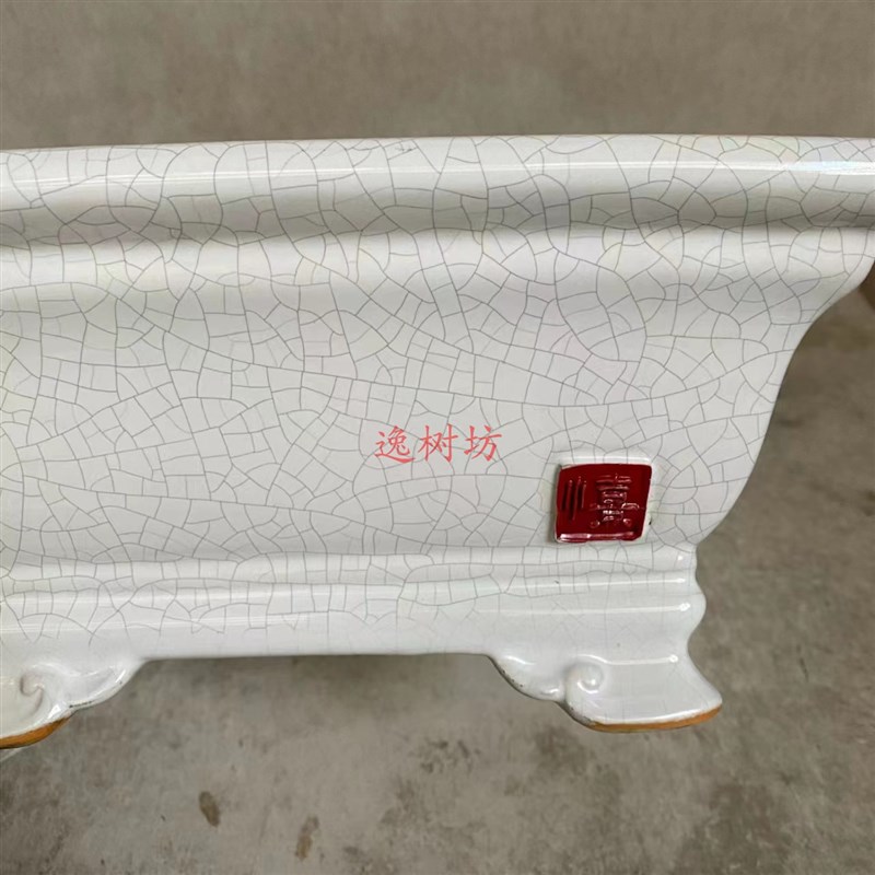四方形方斗盆绿色白色冰裂纹复古简约盆景盆大号新石湾陶瓷花盆