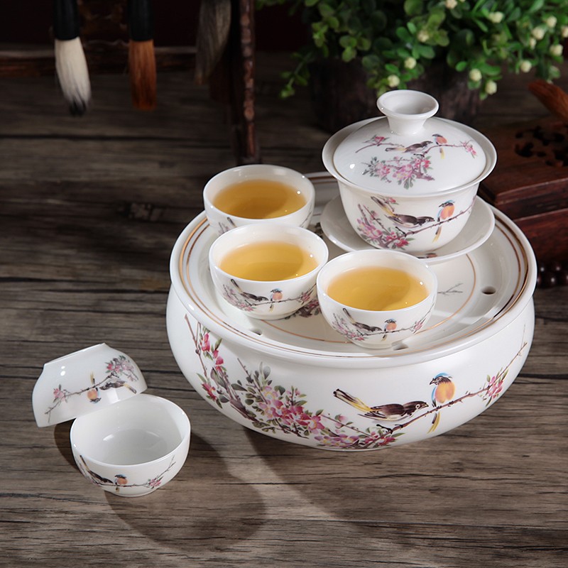 青花陶瓷功夫茶具套装旅行茶具包带茶盘套便携茶具整套旅游小茶具