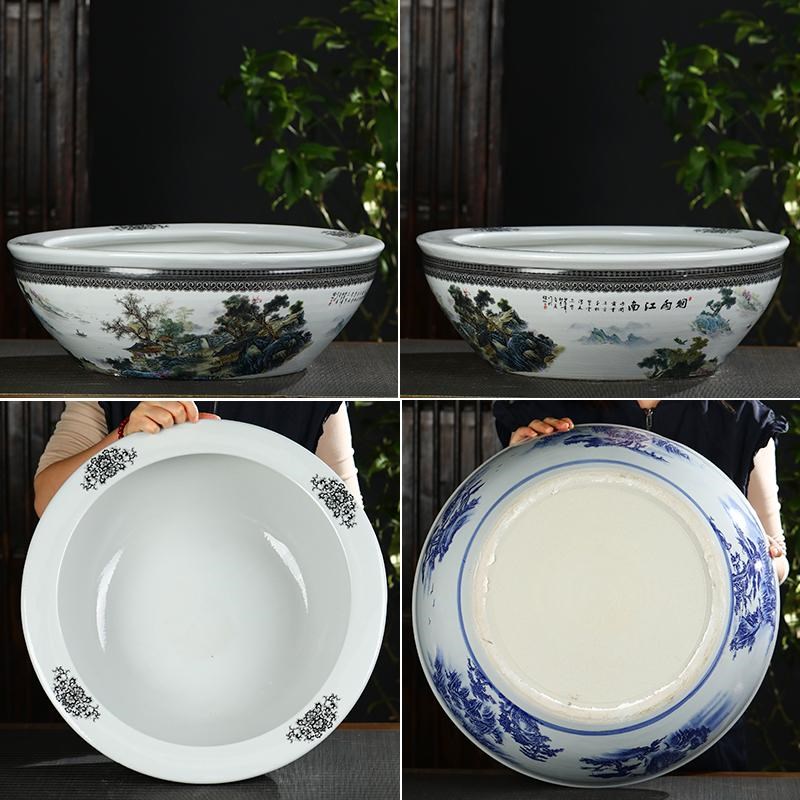 景德镇陶瓷鱼缸乌龟盆假山吸水石盆景大号特大上水石盆青花瓷单盆