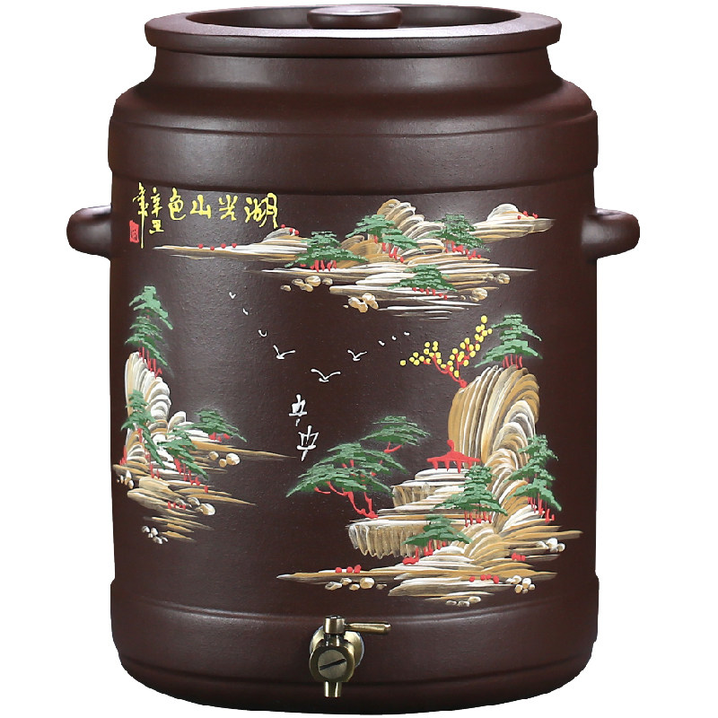 宜兴紫砂水缸泡茶储水罐家用陶瓷过滤水缸大号抽水净水缸茶水桶
