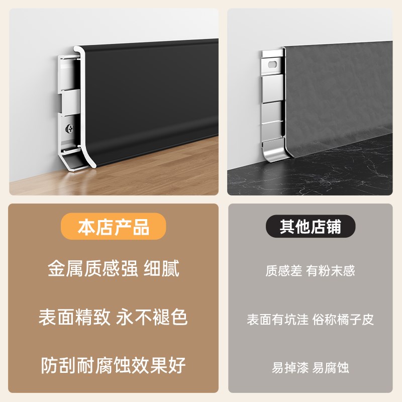 网红铝合金踢脚线极窄卡扣6cm新型铝材地脚线不锈钢贴脚线包安装