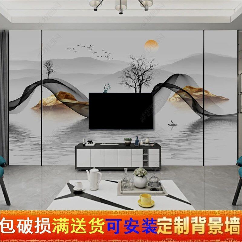 客厅新中式微晶石背景墙简约大理石影视墙石材岩板电视背景墙瓷砖