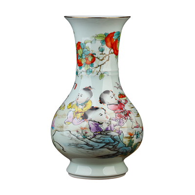 描金粉彩陶瓷花瓶摆件中式客厅插花酒柜玄关博古架瓷器装饰品摆设
