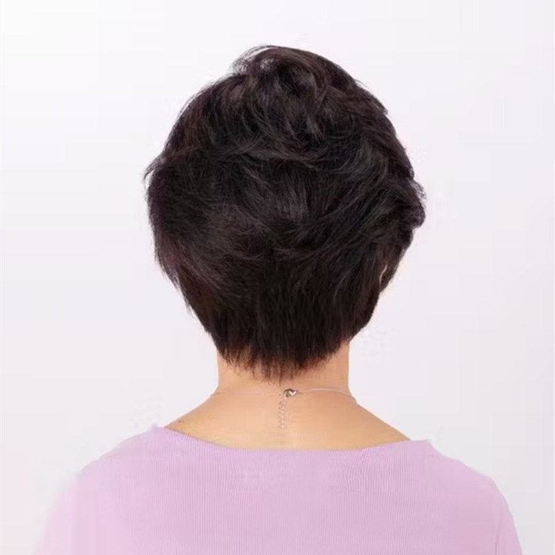 假发女全头套真发短发中老年妈妈卷发自然发套假头发微卷发型薄款