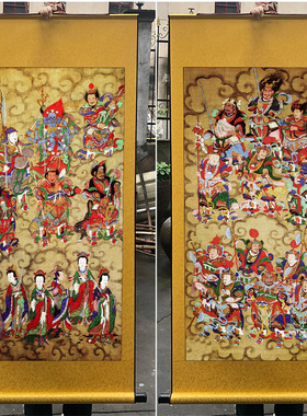 六丁六甲神像雷部众将天兵挂画水陆画玄关客厅装饰丝绸卷轴画新品
