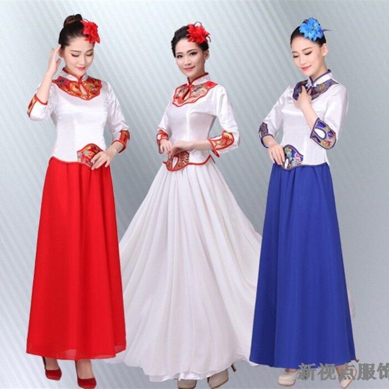成人大合唱演出服高中学生朗诵中国风民族服男女民乐演奏表演服装