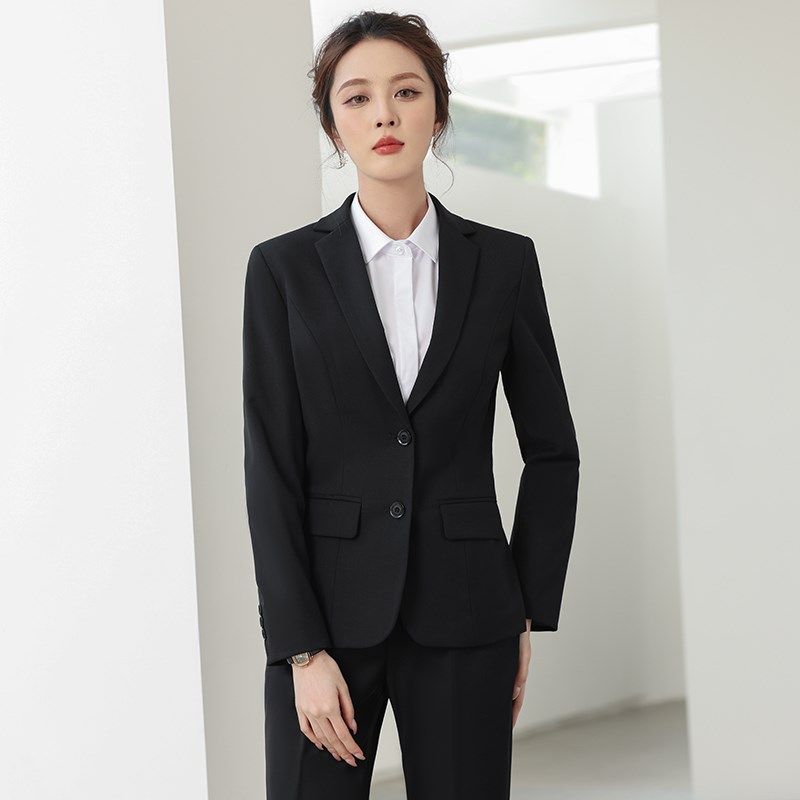 2024新款西装套装女黑色外套垫肩夏装职业装正装女大学生面试工作