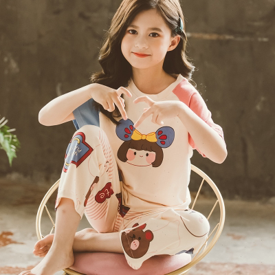 女童纯棉睡衣短袖长裤夏季薄款卡通可爱全棉套装儿童装宝宝家居服