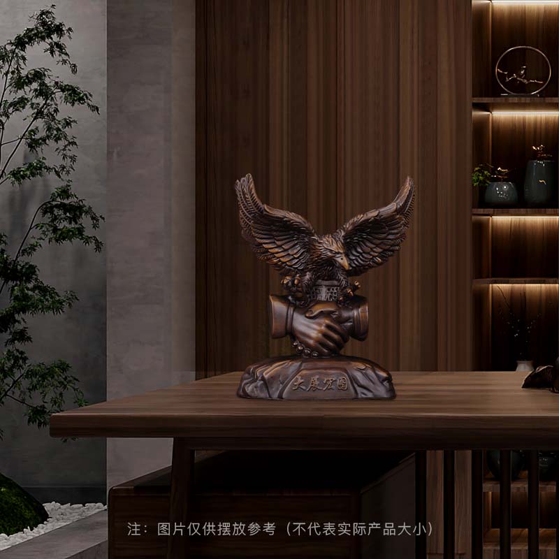 实木大展宏图老鹰摆件合作共赢雄鹰握模型公室桌面摆设商务送礼品